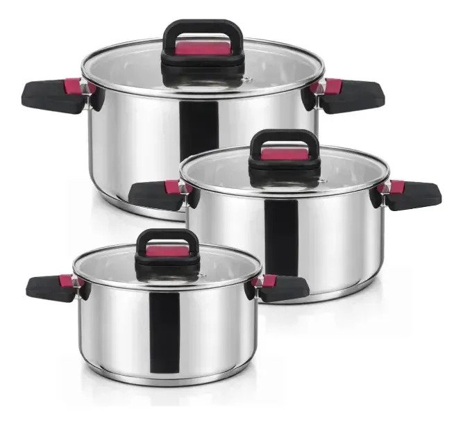 Ollas Batería Cocina Apilable 6 Piezas Acero Inox Inducción Plateado - Image 2