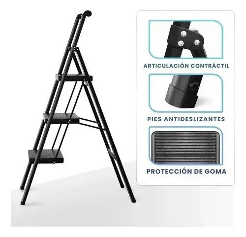 Escalera Plegable De Hierro 3 Escalones Reforzada Hogar - Image 5