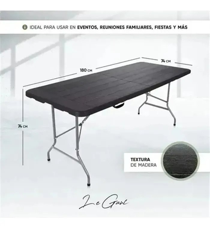 Mesa Plegable Camping Negro Clasico Hogar Color Negro - Image 6