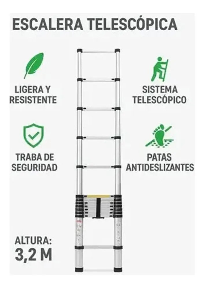 Escalera Telescopica Plegable Extensible Aluminio 3.2 Mts - Image 4