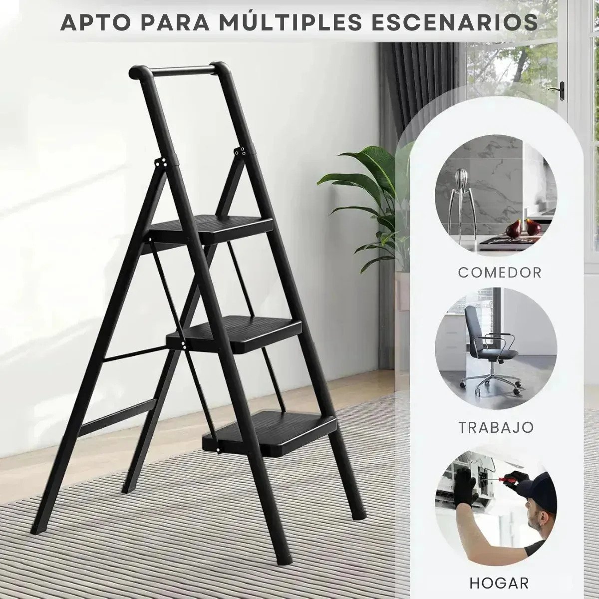 Escalera Plegable De Hierro 3 Escalones Reforzada Hogar - Image 6