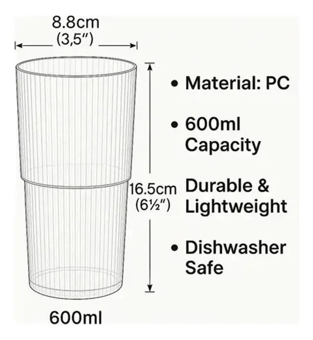 Set X6 Vasos Acrílico 600 Ml Irrompibles Frio Calor Fiestas - Image 2
