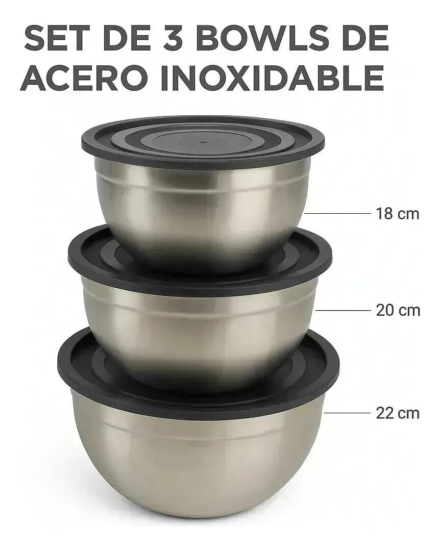 Set X 3 Bowl Ensaladera De Acero Inoxidable Exclusivo
