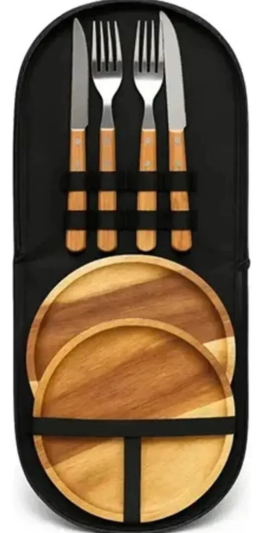 Set De Cubiertos Y Platos De Madera Con Premium Hogar
