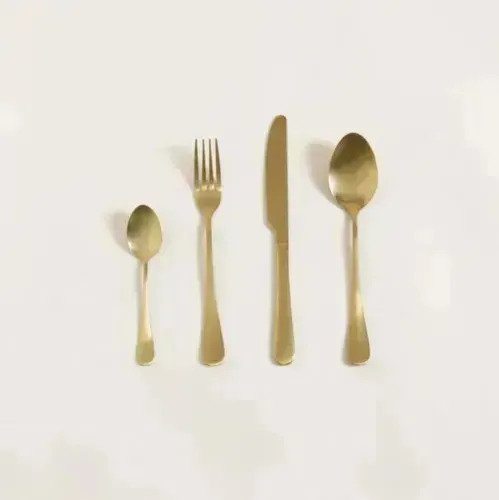 Set X16 Juego Cubiertos Dorado Brillante Acero Inox Premium