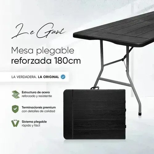 Mesa Plegable Camping Negro Clasico Hogar Color Negro - Image 4