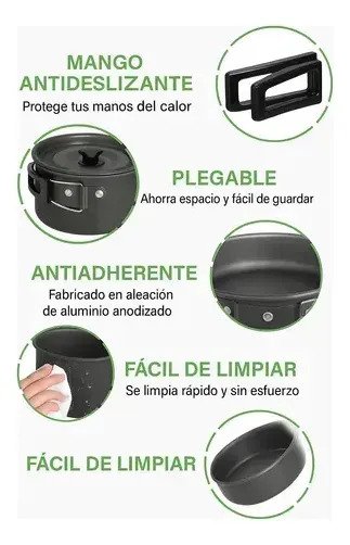 Juego De Ollas Para Camping Plegable 3 En 1 + Tetera Platos - Image 3