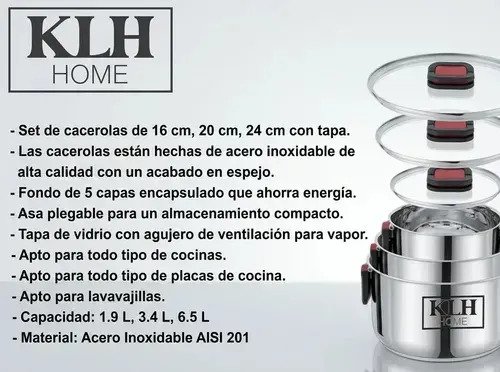 Ollas Batería Cocina Apilable 6 Piezas Acero Inox Inducción Plateado - Image 4