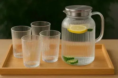 Jarra De Acrilico 1.5l Con 4 Vasos Frio Premium Hogar