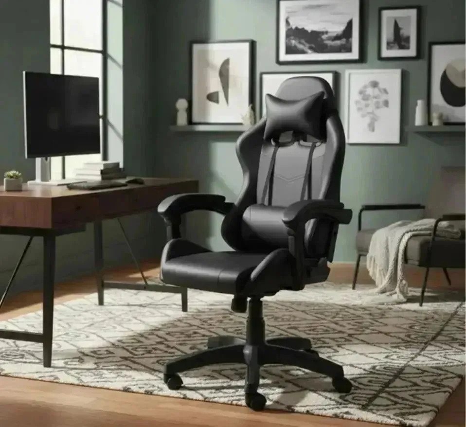 Silla Gamer Ergonómica Oficina Escritorio Pc Reforzado Negro Cuero Sintético