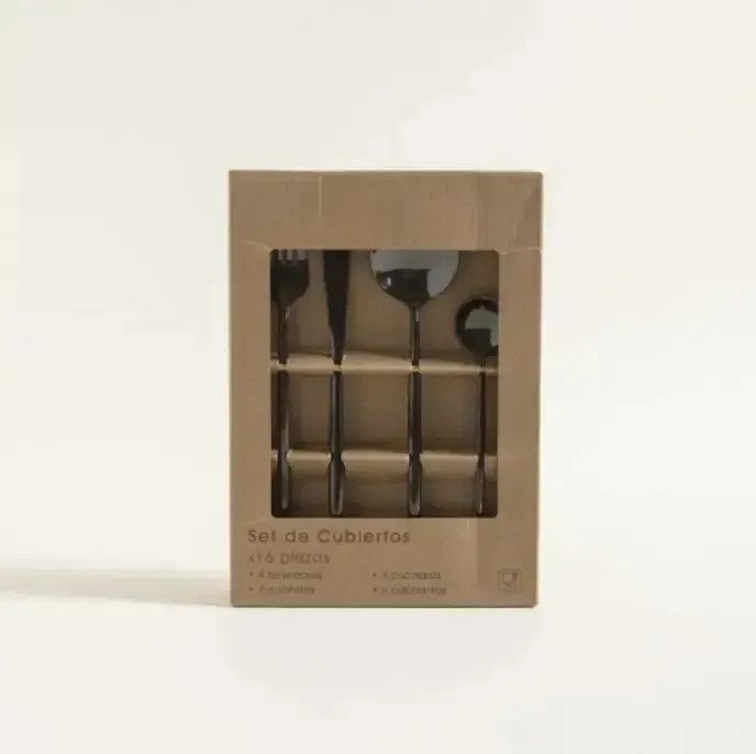 Set X16 Juego Cubiertos Negro Brillante Acero Inox Premium - Image 2
