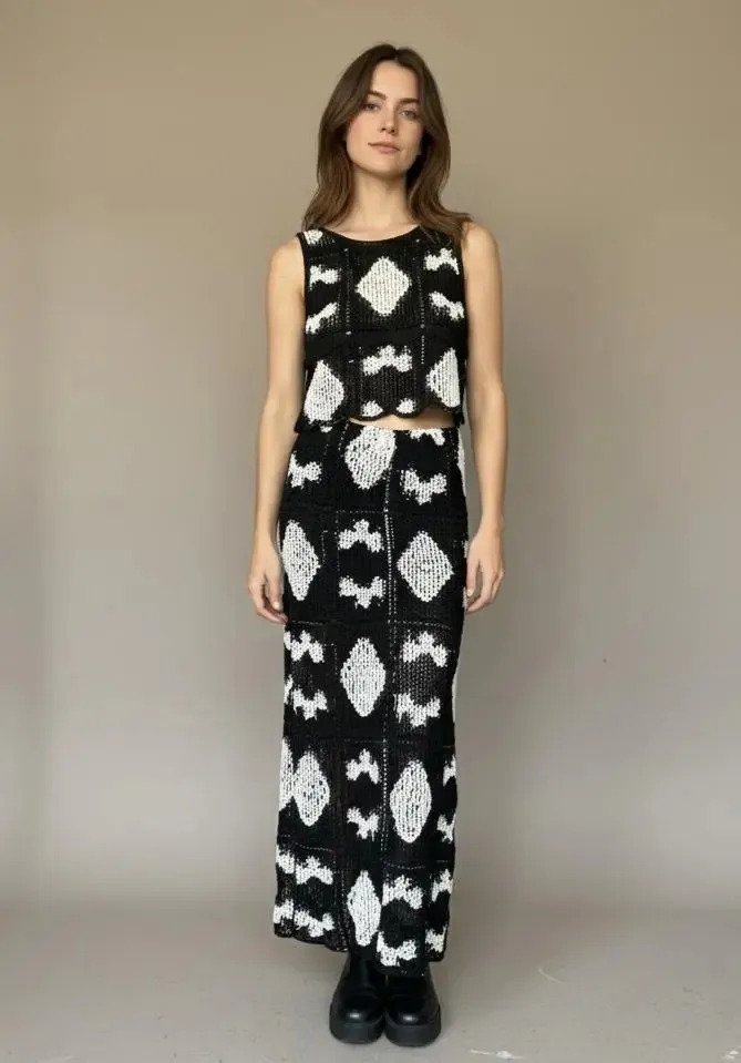 Set 2 Piezas Musculosa Top Y Pollera Larga Mujer Femenino