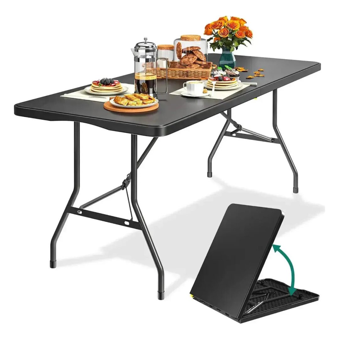 Mesa Plegable Negra 180cm Rectangular Exterior Exclusivo