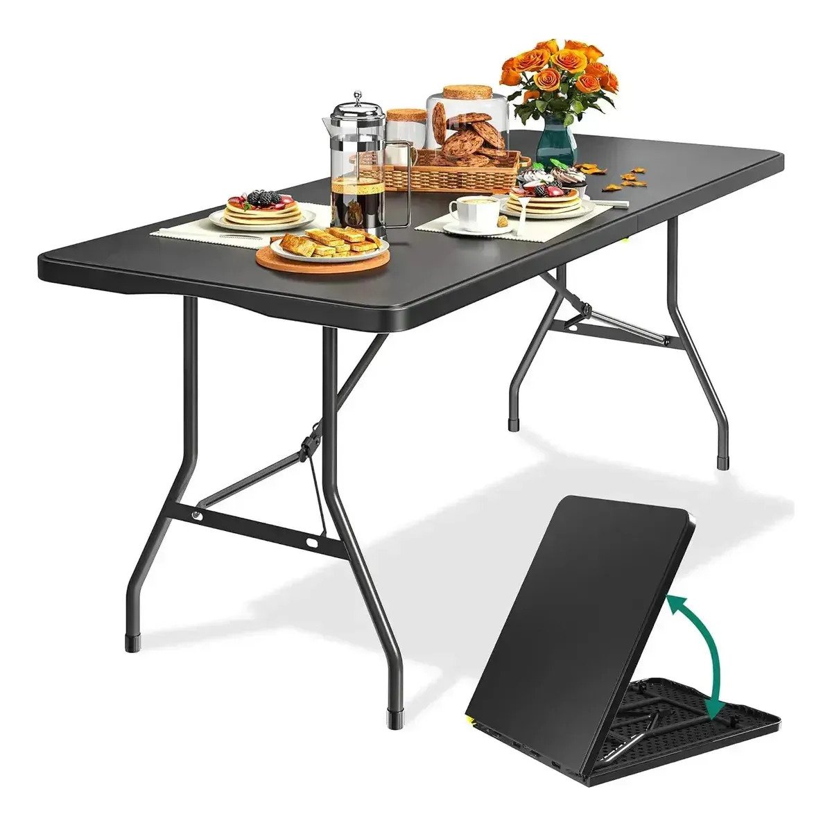 Mesa Plegable Negra 180cm Rectangular Exterior Exclusivo