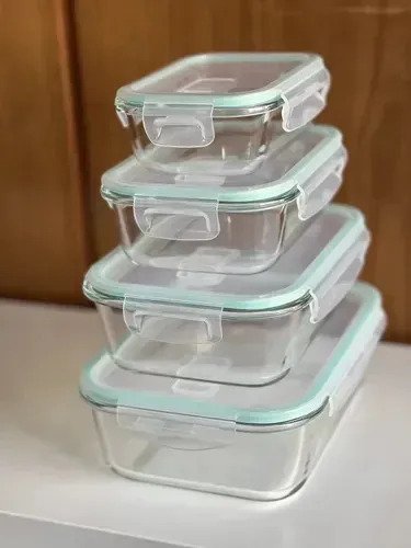Set X4 Taper Rectangular Vidrio Hermetico Horno Frezer Micro
