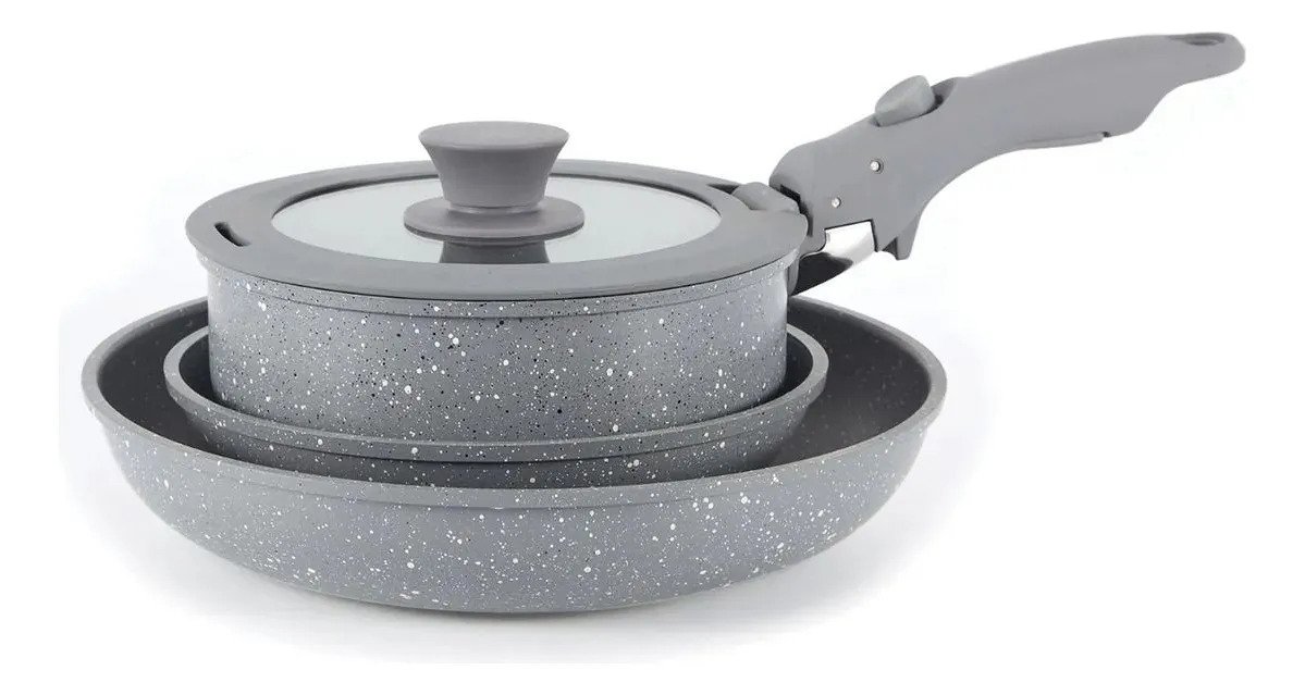 Set X5 Ollas Batería Cocina Antiadherente Mango Desmontable Color Negro - Image 3