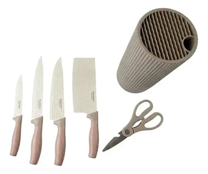 Set Cuchillos Cocina Acero Inoxidable Mango Madera X6 Beige - Image 5
