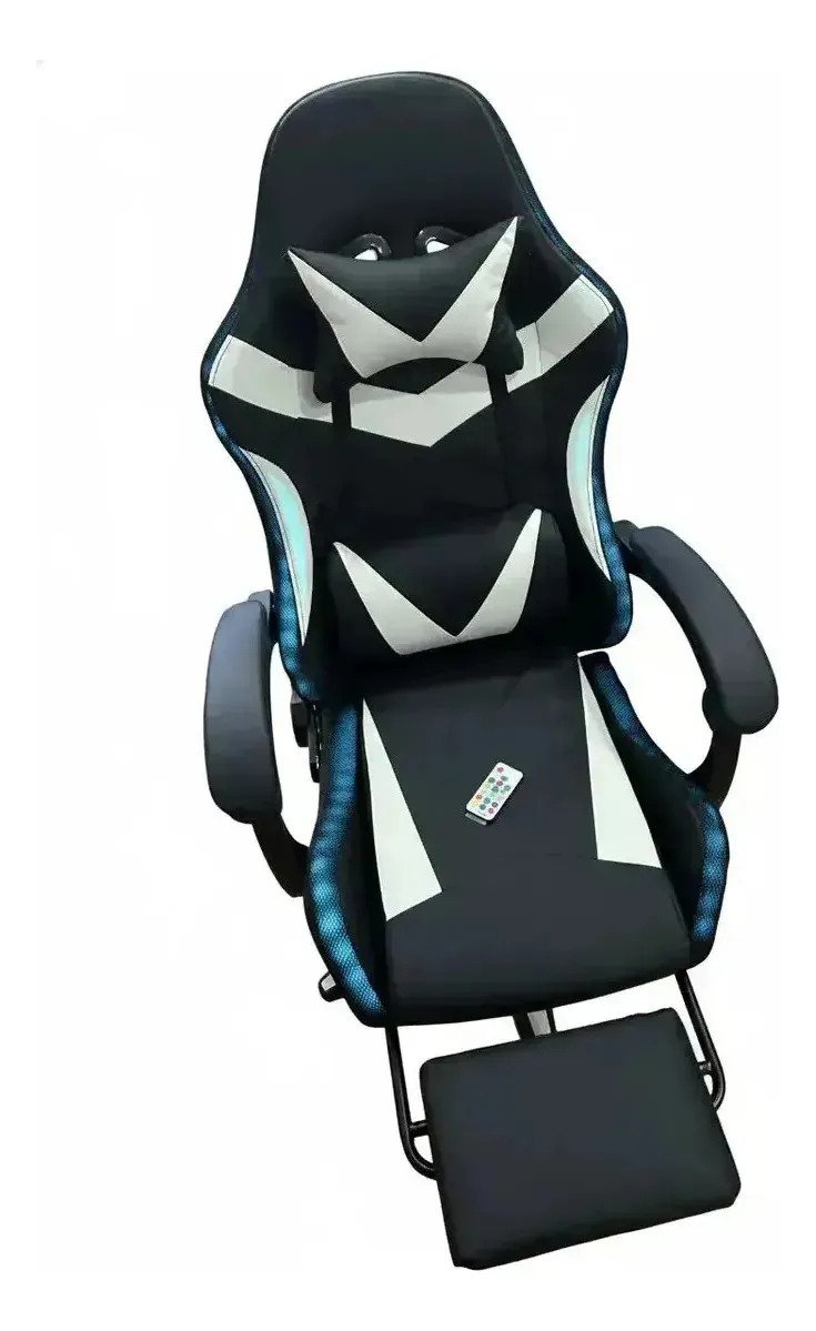 Silla Gamer Escritorio Con Luces Led Multicolor Pc Blanco Cuero Sintético - Image 2