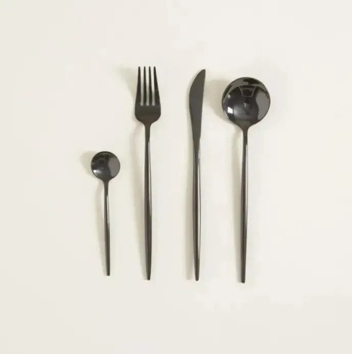 Set X16 Juego Cubiertos Negro Brillante Acero Inox Premium