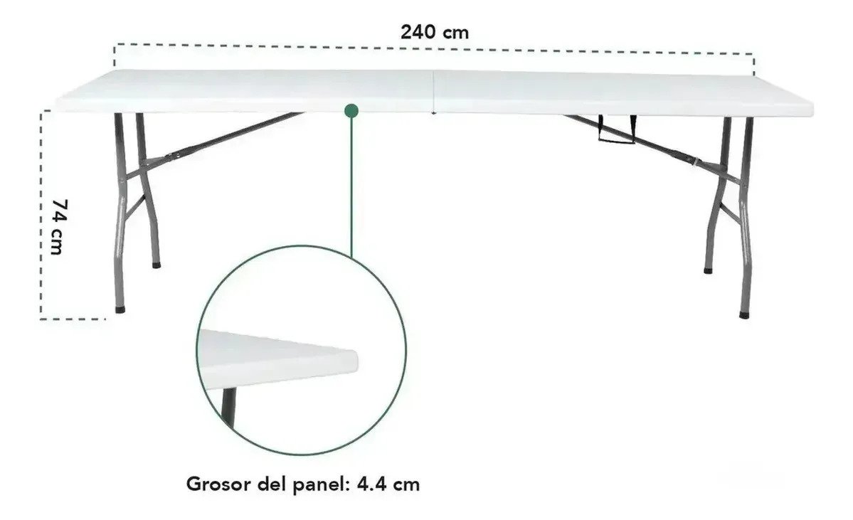 Mesa Plegable Rectangular 240 Cm Valija Playa Picnic Blanco - Image 2