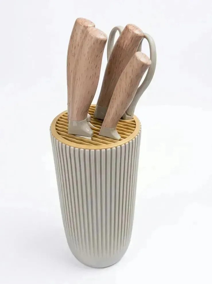 Set Cuchillos Cocina Acero Inoxidable Mango Madera X6 Beige - Image 2