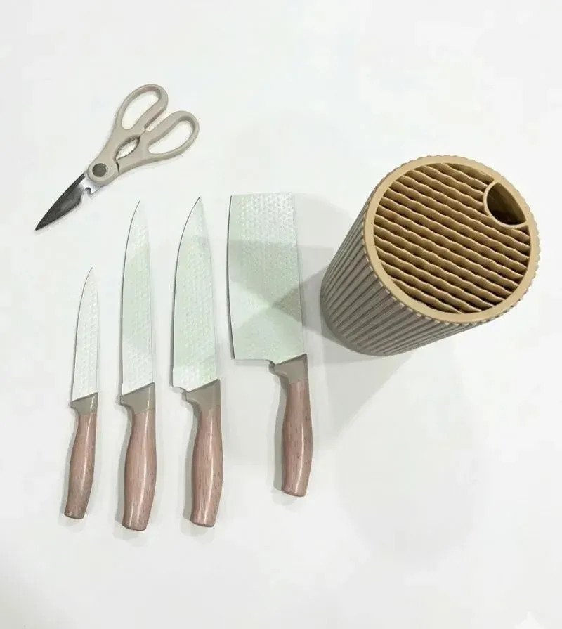 Set Cuchillos Cocina Acero Inoxidable Mango Madera X6 Beige - Image 3