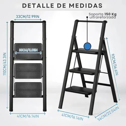 Escalera Plegable De Hierro 3 Escalones Reforzada Hogar - Image 4