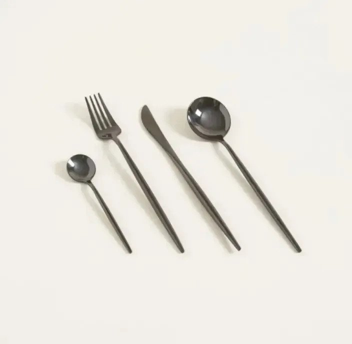 Set X16 Juego Cubiertos Negro Brillante Acero Inox Premium - Image 4