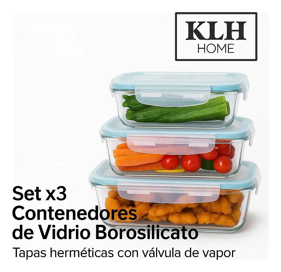 Set X3 Tupers Contenedores Vidrio Hermeticos Apto Microonda