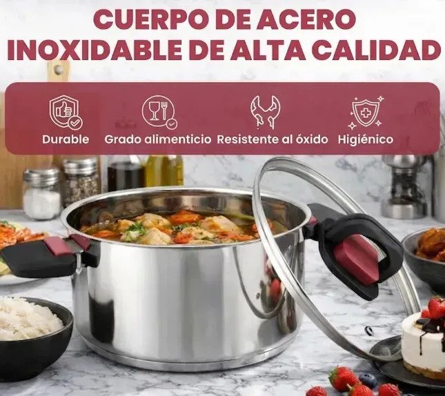 Ollas Batería Cocina Apilable 6 Piezas Acero Inox Inducción Plateado - Image 6