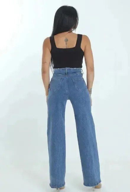 Jean Mujer Denim Elastizado Wide Leg Desilachado Premium - Image 2