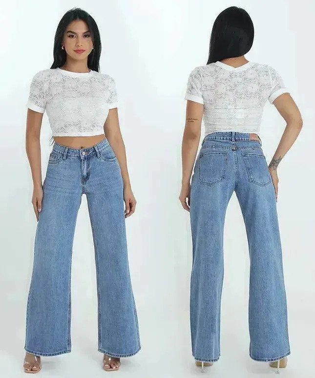 Jean Pantalon Mujer Denim Elastizado Wide Leg Premium Talles - Image 3
