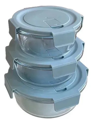 Set X3 Taper Hermetico De Vidrio Redondo Con Tapa Tupper