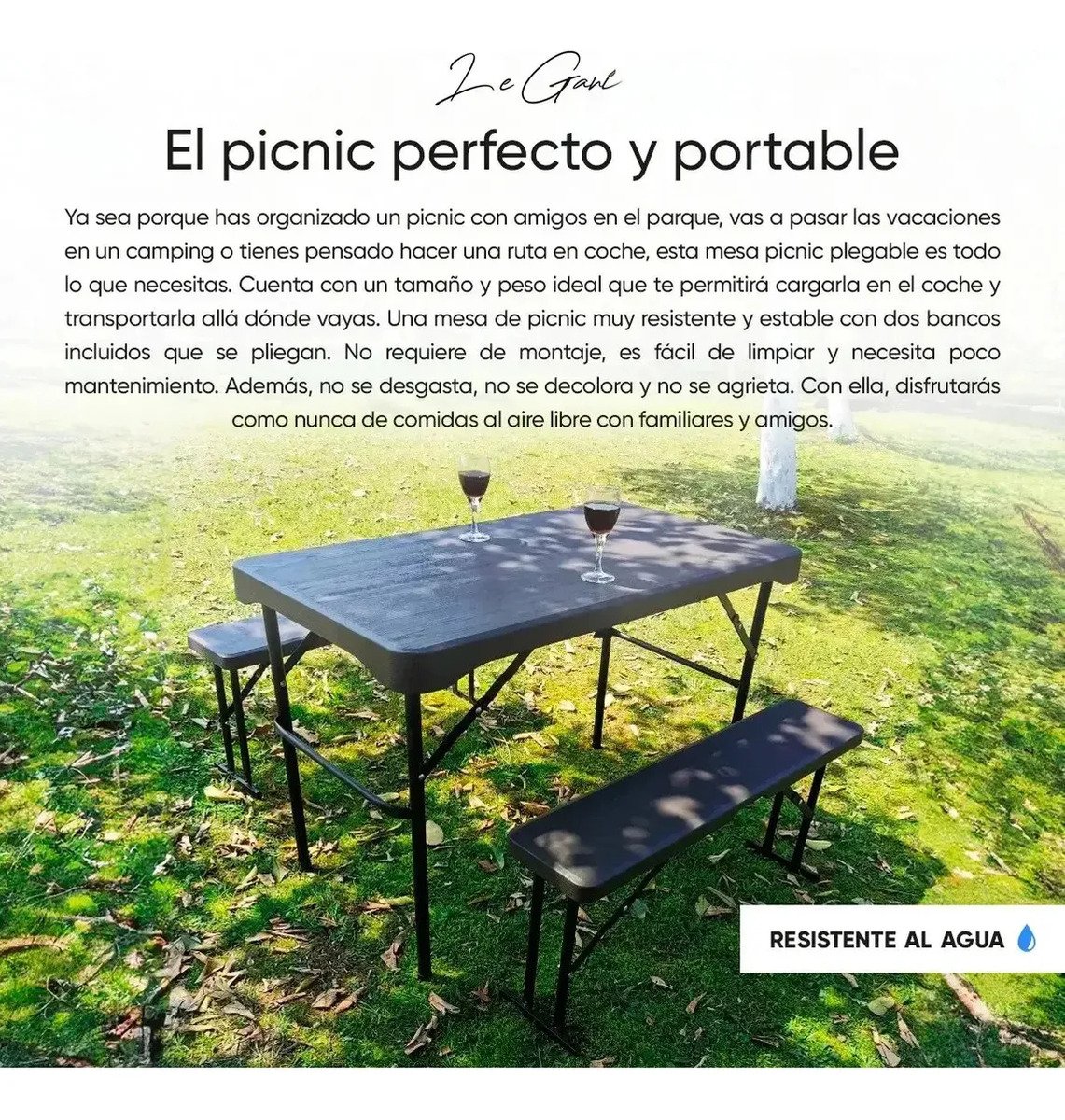 Mesa De Camping Plástica Plegable Con 2 Bancos Tipo Valija - Image 3