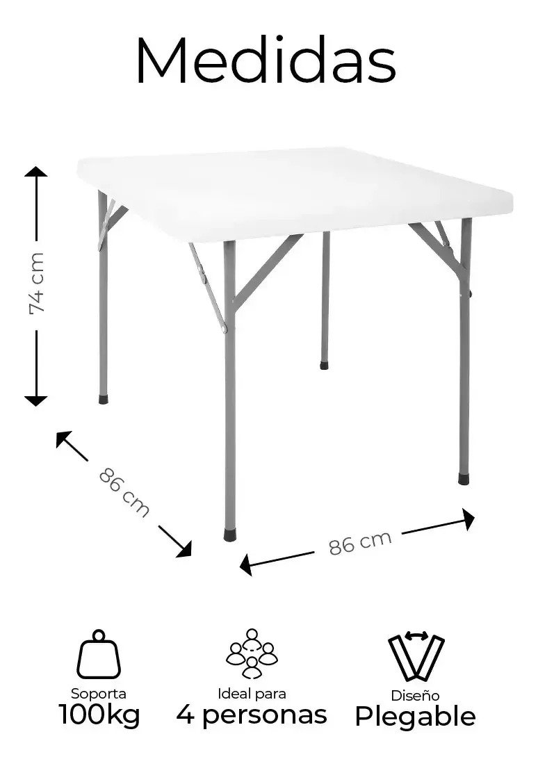 Mesa Plegable Cuadrada Plástico Resistente 86cm Jardin Exter - Image 2