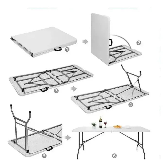 Mesa Plegable 120 Cm Plástica Ajustable 4 Alturas Negra - Image 6