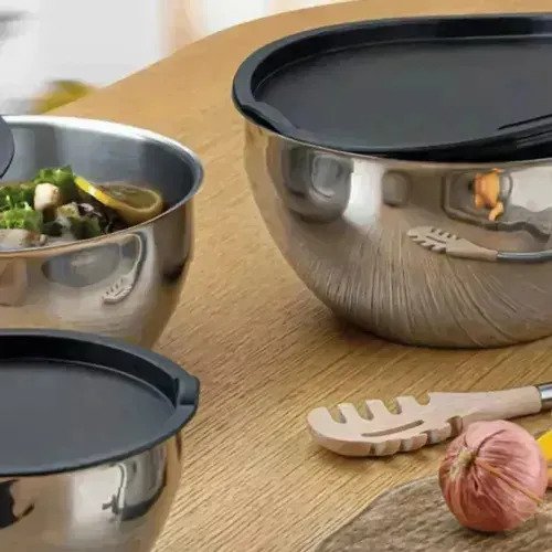 Set De 3 Bowls Ensaladera De Acero Inoxidable Con Tapa - Image 5