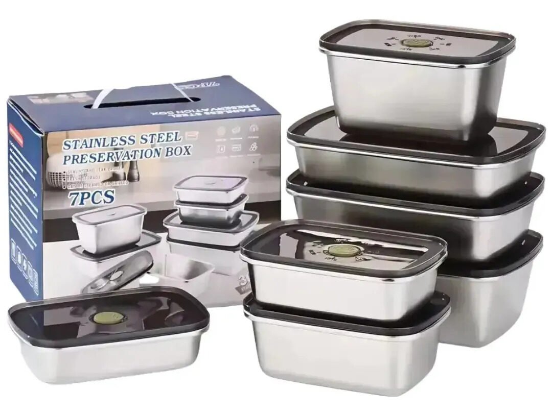 Set X7 Contenedor Taper Acero Inoxidable Hermetico Con Tapa