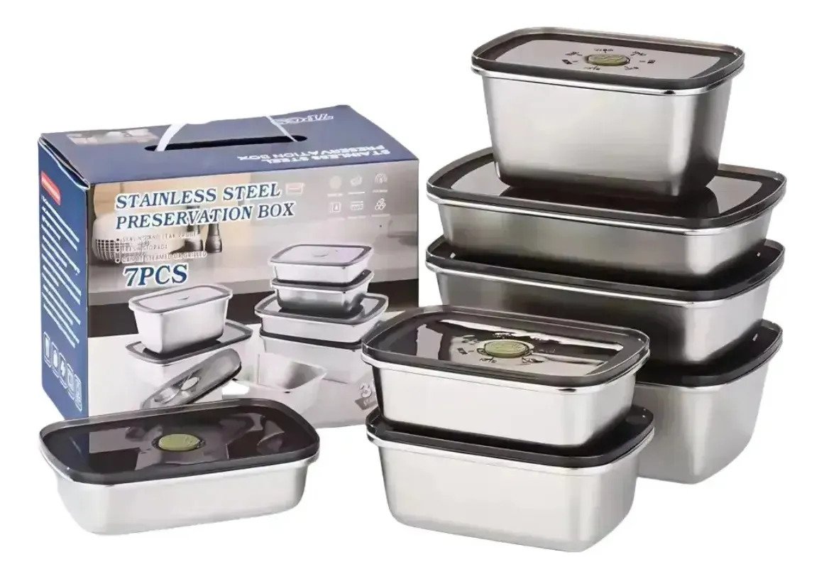 Set X7 Contenedor Taper Acero Inoxidable Hermetico Con Tapa