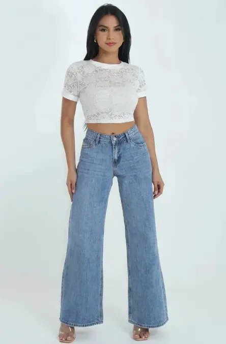 Jean Pantalon Mujer Denim Elastizado Wide Leg Premium Talles