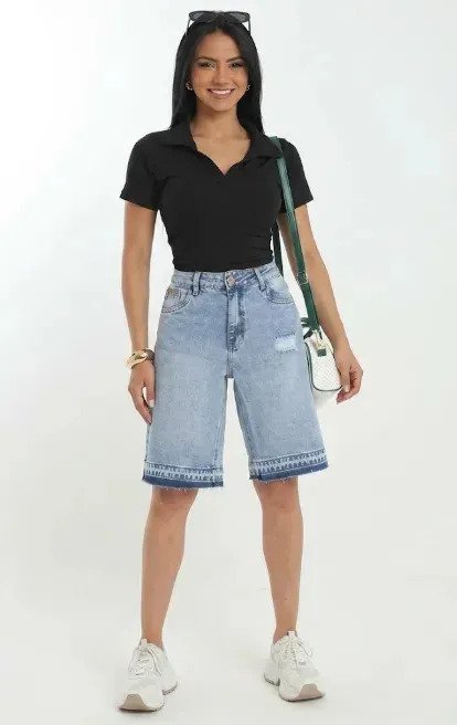 Bermuda Jean Mujer Denim Elastizado Recto Hybrid Premium