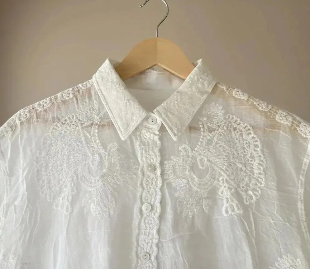 Camisa Blusa Bordada Estilo Broderie Manga 3/4 Mujer - Image 3