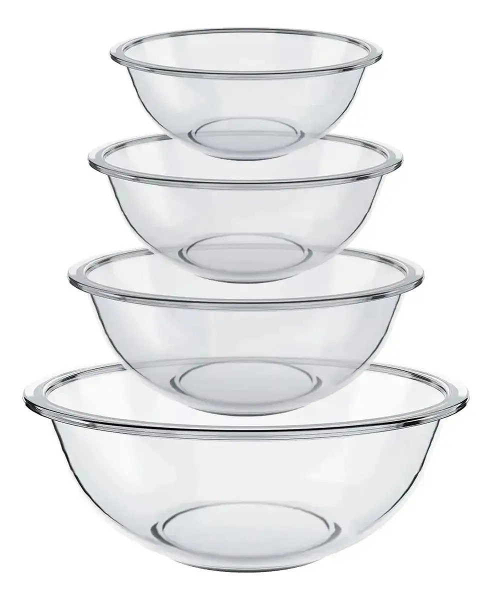 Set Juego 4 Bowls Ensaladera Vidrio Resistentes Cocina Horno