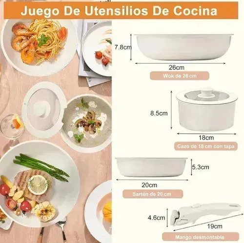 Set X5 Ollas Batería Cocina Antiadherente Mango Desmontable - Image 3