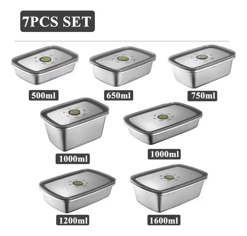 Set X7 Contenedor Taper Acero Inoxidable Hermetico Con Tapa - Image 2