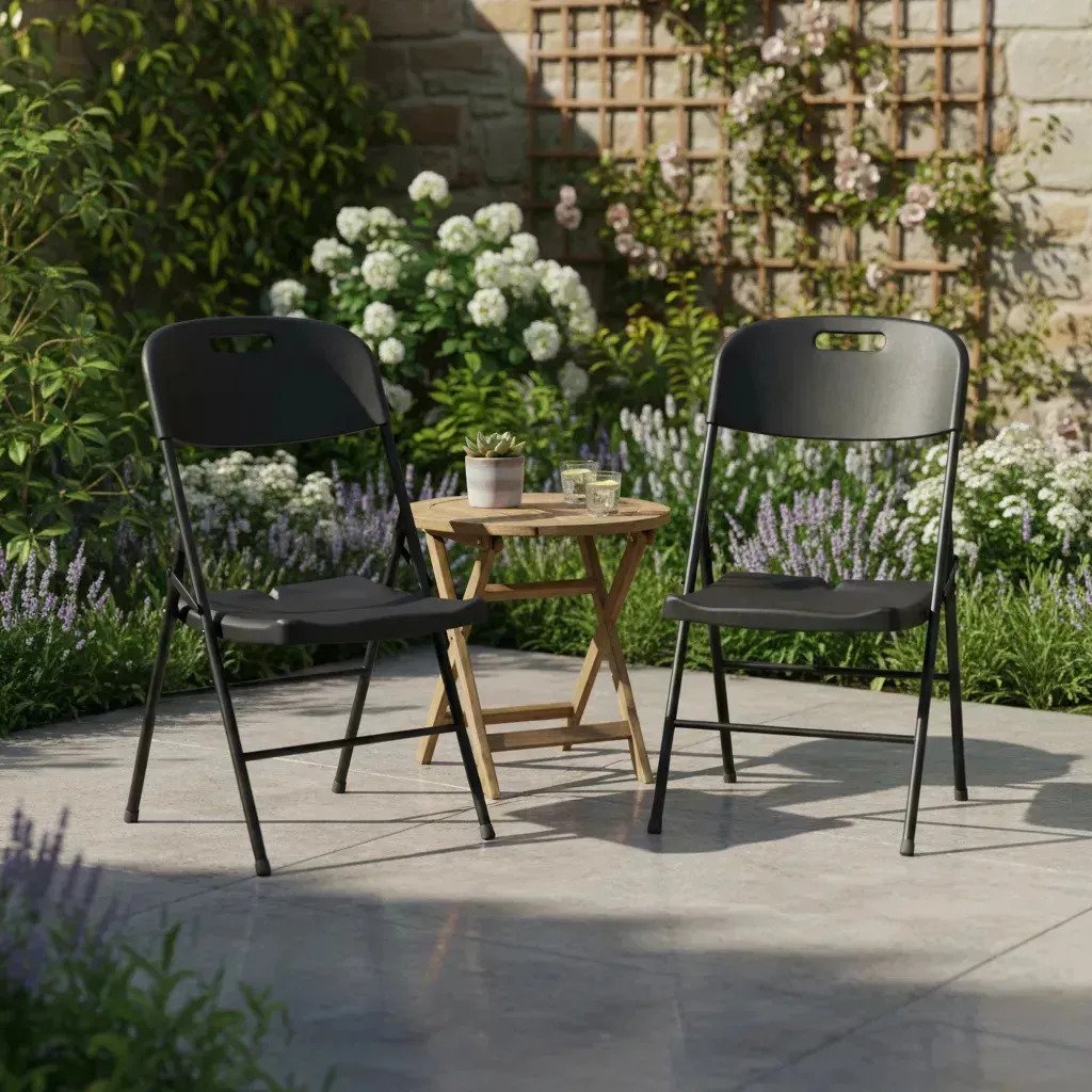 Silla Plegable Reforzada Negro O Blanco X2 Unidades Jardin - Imagen 2