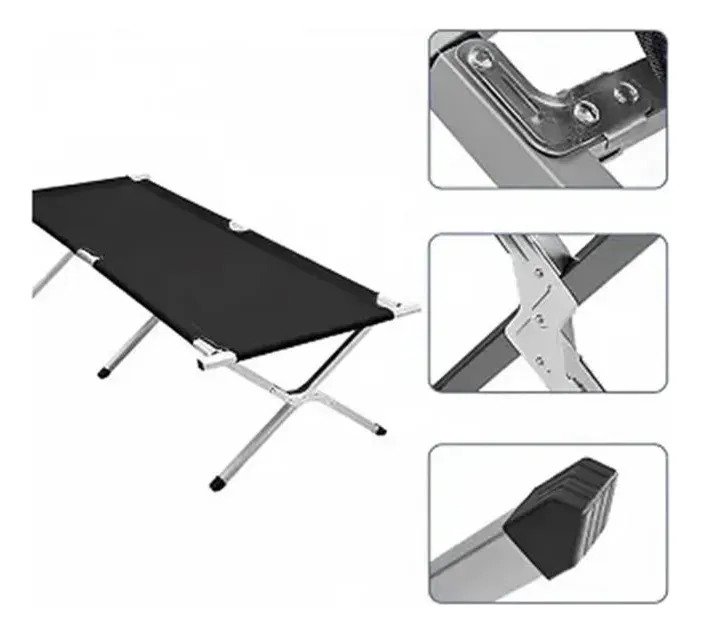 Cama Catre Plegable Reforzada Para Camping Portatil Negro - Imagen 5