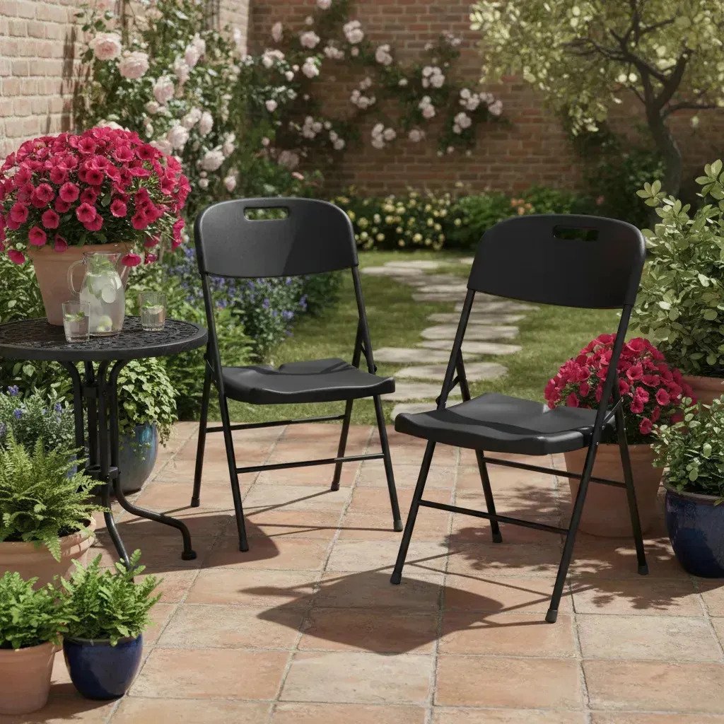 Silla Plegable Reforzada Negro O Blanco X2 Unidades Jardin - Imagen 6