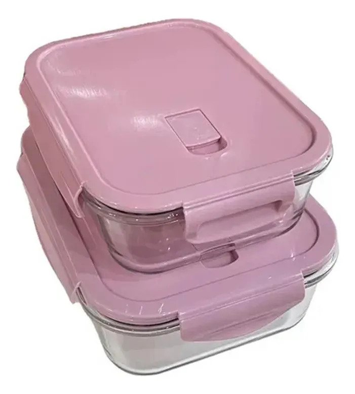 Set X2 Taper Hermetico De Vidrio Rectangular Con Tapa Tupper