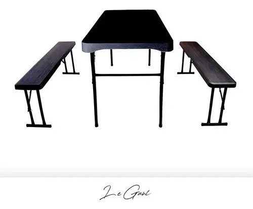 Mesa De Camping Plástica Plegable Con 2 Bancos Tipo Valija - Image 5